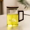 Taza de Té con Filtro y Asa Lateral con Tapa Mango de Madera Taza de Separación de Té Vidrio de Borosilicato Alto Color Verde Opaco Taza de Tres Piezas Fabricante