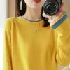 Top de algodón de manga raglán larga con diseño de punto calado y bloques de color, de diseño nicho transfronterizo, para mujer en primavera y otoño