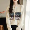 Casaco Suéter Feminino Plus Size Fair Isle Outono/Inverno 2026 Toque de Luxo Camada Interna ou Peça Externa Malha Camada Base Cardigan