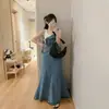 Chique Coreano 2026 Verão Novo Vintage Estiloso Relaxado Jeans Solto Emagrecedor Vestido de Suspensório