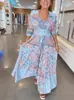 Novo Vestido Estampado de Moda da Amazon Vestido Europeu e Americano com Decote V Roupas Femininas Transfronteiriças Comércio Exterior Vestido Longo de Primavera e Verão