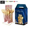 Cubiertos de Acero Inoxidable Transfronterizo de Amazon Cuchillo y Tenedor 1010 Cuchillo, Tenedor y Cuchara de Estilo Occidental Juego de 24 Piezas Cuchillo y Tenedor para Carne Caja de Regalo