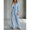 Mono de moda casual de pierna ancha suelta, estilo europeo y americano, nuevo para 2026, mono de una pieza de color liso con cuello en V y manga larga para mujer