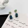 Aretes de Aguja de Plata S925 Coreanos Retro Suaves Color Combinado Azul Pavo Real Verde para Mujer 2020 Nuevos Aretes Geométricos Clips para Oreja de Mujer