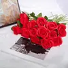 Flor Individual de Rosa Roja Artificial, Flor de Seda de Terciopelo Artificial, Decoración para Mesa de Comedor del Hogar, Accesorio para Fotografía, Personalizable