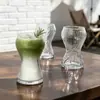 Taza de Café Colgante de Oreja de Estilo Ins para Uso Doméstico, Vaso Alto de Vidrio con Patrón Vertical, Taza Retro Americana para Iced Latte, Té de Frutas