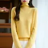 Suéter de Lã Puro Feminino para Outono e Inverno com Agulha Cinco Fios e Gola de Pelo, Tricô Básico Solto com Mangas Longas Versáteis