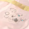 Anillo Étnico Retro Turquesa Pluma Tallada Moda y Personalizado Juego de Anillos Combinados de 8 Piezas Venta al Mayoreo