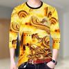 Camiseta de manga larga para hombre de primavera y otoño, camisa con estampado 3D de dragón chino, ropa juvenil de otoño, camisa de hombre de talla grande, moda ajustada