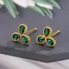 Nuevos Pendientes de Flor de Trébol Esmeralda Estilo Retro, Pendientes de Pétalos de Circonita Verde de Lujo Ligero, Pendientes Exquisitos para Mujer