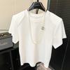 Playera de Manga Corta para Mujer con Hombro Derecho Descubierto, Diseño Nuevo de Verano con Patrón Único de Espina de Pescado, Top Holgado para Mujer, Trendy