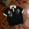 Camisa Polo de tricô estampada estilo gótico de rua americano para homens e mulheres, estilo old money de verão, camiseta top de manga curta com ombro normal, moderna