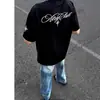 Camiseta Bordada Polaris Retro Americana de Algodón Puro Pesado Jiangfu para Hombre, Verano Holgada Tendencia de Marca para Pareja Top de Manga Corta
