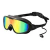 Gafas de natación para adultos con marco grande electrochapado transfronterizo personalizadas para hombres y mujeres, impermeables antivaho de alta definición con tapones para los oídos integrados
