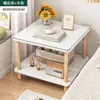 Mesa Auxiliar Lateral para Sofá Sala de Estar Mesa Pequeña Mesa de Café para el Hogar Mesa Cuadrada Lateral Móvil para Cama Estilo Crema Estante de Almacenamiento Mesa para Snacks
