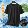 Camiseta de Manga Corta de Seda de Hielo para Hombre, Talla Grande Holgada Ropa para Hombre, Sencilla y Versátil, Camiseta Cómoda, Camiseta Casual de Color Puro, Cuello Redondo Moderno para Hombre