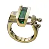 Huajie Chapado en Oro de 18K Anillo con Gema Verde Accesorios Explosivos Transfronterizos Joyería Creativa Europea y Americana Mujeres
