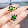 Venta al por mayor de fábrica Popular Anillo de Diopsida Natural Plata S925 Incrustado con Piedra Principal 6*8 Joyería de Lujo Venta Directa de Fábrica