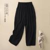 Calça casual feminina preta de seda gelo com cintura alta elástica, estilo real shot, fina e solta, com oito pontos, estilo Harlan