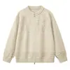 Cardigan de tricô jacquard, estilo retrô americano, estética "old money", unissex, modelagem solta, suéter casual e moderno para o outono