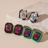 Brincos Retangulares Quadrados com Diamantes Coloridos Incrustados de Diamante Simples Retrô Estilo Nicho Ecológico Europeu e Americano Brincos de Alta Qualidade para Mulheres