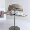 Sombrero de Copa Plana con Lazo de Encaje Estilo Hada y Rosa para Mujer, Sombrero de Paja Natural para Protegerse del Sol en Verano, Sombrero de Paja para Proteger del Sol en Vacaciones