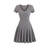 Ropa de Moda Simple Falda Corta Acampanada de Gran Vuelo para Mujer Verano 2025 Cintura Ajustada Adelgazante Sexy Vestido de Manga Corta con Cuello en V