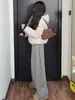 Pantalones Banana de Polar Gris Claro para Mujer, Nuevos de Otoño e Invierno de Cintura Alta Adelgazantes Deportivos Holgados de Lana de Pierna Ancha