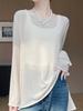 Diseño Nuevo de Nicho Georgette Sexy Ligeramente Transparente Blusa de Moda Versátil Cuello Redondo Ligero Aire Acondicionado