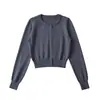 Suéter de Manga Larga con Cuello Redondo, Hebilla de Fila Única, Dulce Picante Chic, Chal Exterior para Principios de Otoño, Cárdigan Pequeño de Color Sólido