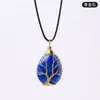 Pingente de pedra bruta de cristal natural, pingente de cristal Árvore da Vida em formato de gota, pingente de colar envolvido em fio de prata, joias para atacado