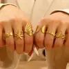 Anillo de Acero Inoxidable de 2 Piezas Transfronterizo Europeo y Americano para Mujer ins Anillo de Estrella de Mar para Vacaciones en el Océano de Oro de 18K