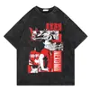 Camiseta Retrô Lavada Street Hip-Hop Anime Menino Vôlei Estampa Cartoon Gráfica Casual Algodão Manga Curta Europeia e Americana
