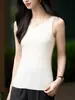 Camisola Versátil de Ajuste Delgado 100% Lana Pura para Mujer, Camiseta Base de Punto sin Mangas de Color Sólido, Top Cálido