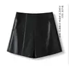 Pantalones cortos geniales y minimalistas de cuero PU negro para mujer, nueva colección de otoño 2026, de cintura alta, adelgazantes, corte holgado, pantalones casuales versátiles bootcut