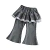 Pantalones falda de estilo coreano para niñas, nueva colección de otoño, pantalones acampanados de moda y con estilo con ribete de encaje, modernos para bebés