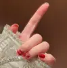 Uñas Postizas de Cereza Tridimensional Estilo Cat-Eye, Parches para Uñas Terminadas, Manicura Removible Estilo Corto, Uñas Postizas Hechas a Mano