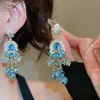 Elegância vintage! Brincos de franja em gota d'água com zircônia azul, brincos estilo corte francês, sensação de luxo leve e alta qualidade para mulheres