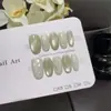 Ácido Acético de LimaConcha Verde ClaraSuaveUnhas Vestíveis Feitas à Mão, Pedaços de Concha Iridescentes Foscos Verde Claro, Arte de Unhas Transparente Tipo Fada