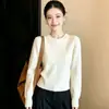 Suéter tejido redondo superbonito para mujer, nuevo diseño de otoño 2026, estilo único, hermoso top de punto de manga larga