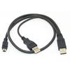 Mini USB dois em um para USB 2.0 com fonte de alimentação auxiliar conectada ao disco rígido móvel, linha de carregamento de dados USB de cabeça dupla