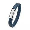 Pulseira Trançada de Couro Genuíno Estilo Retrô com Pingente de Cruz para Homens, Pulseira de Couro Simples com Fecho Magnético, Venda Transfronteiriça Amazon Europeia e Americana