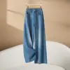 Jeans rectos azul de lujo ligero para mujer, nuevo modelo de otoño 2026, estilo retro americano, pantalones de pierna ancha super favorecedores y adelgazantes