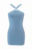 Verano ins color sólido estilo dulce ajustado sexy cuello halter sin tirantes nicho bodycon vestido corto ropa de mujer al por mayor