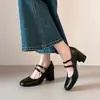 Sapatos Mary Jane Quadrados Estilo Retro Francês para Mulheres, Novo Estilo Primavera 2026, Salto Alto, Tira Única, Boca Rasa, Scarpins de Salto Grosso