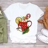 Moda de comércio exterior estampa de veado de Natal em desenho animado moda europeia e americana solta tamanho europeu camiseta feminina