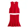Roupas Femininas Europeias e Americanas Transfronteiriças AliExpress Venda Quente Moda Casual Tricô Vazado Sem Mangas Conjunto