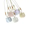 Colar com Pingente de Cabeça de Gato Pedra Olho de Gato Corda Trançada, Corrente Multicolorida Fofa para Clavícula de Gato, Acessórios Simples para Meninas, Atacado
