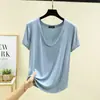 Nova Camiseta Modal de Manga Curta para Mulheres, Primavera/Verão, Branca, Decote U Amplo, Seda de Gelo, Caimento Solto, Top Emagrecedor, Camiseta Básica, Roupa de Casa