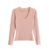 Camiseta sexy de manga larga con cuello en V para mujer, nueva colección otoño 2026, corte ajustado, favorecedora, versátil y moderna, top corto
